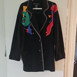 Chic Black Blazer with Colorful Geometric Design
